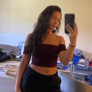 ❌SOLD❌ Plum off the shoulder crop top